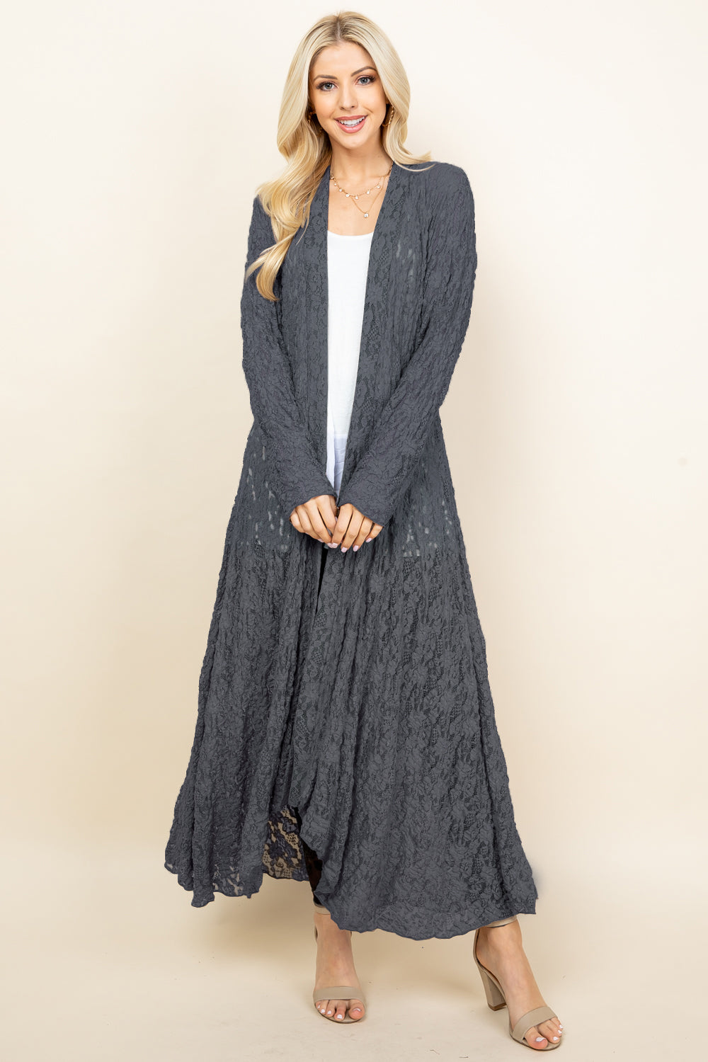 Pucker Lace Long Jacket Charcoal