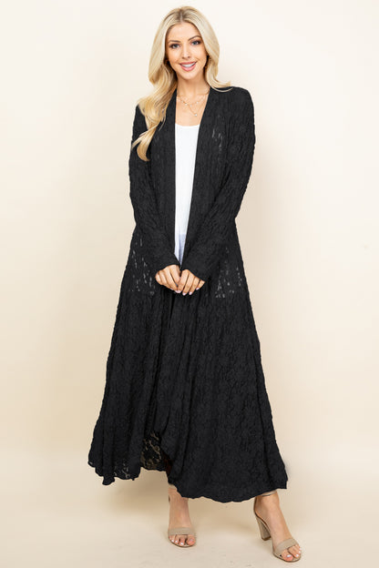 Pucker Lace Long Jacket - Black